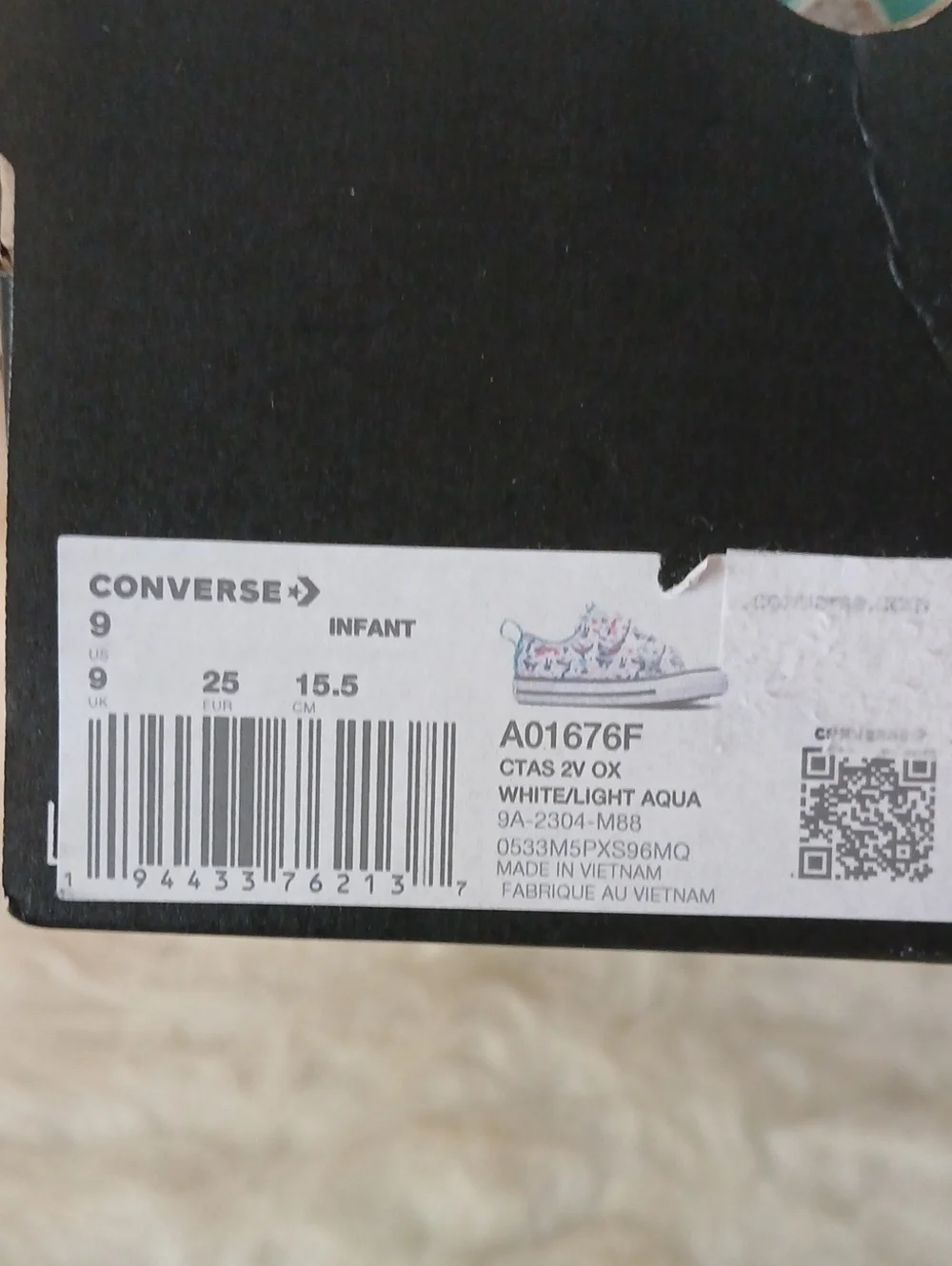 Converse Kids White Floral Velcro Sneakers, Teal Lining Unique HummingBird PRINT
